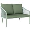 Outsunny Divano da Giardino 2 Posti in Rattan PE Stile Boho con Cuscini Sfoderabili e Braccioli, Verde