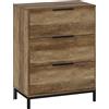 HOMCOM Cassettiera 3 Cassetti Antiribaltamento con Maniglie Nere, in Legno e Metallo, 62x35x82 cm, color Legno
