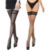 EMOTTOS Calze Autoreggenti Donna Sexy 2 Paia, Autoreggenti Rete Sexy con Pizzo con Cinturino in Silicone Antiscivolo, Elasticizzato Pizzo Calze Rete Alte Alla 15D, Nero Taglia Unica