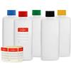 Octopus 5 Plastikflaschen 250 ml eckig aus HDPE, Natur, G25, Deckel Je 1x Schwarz, Rot, Blau, Grün, Gelb