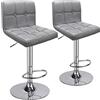 Leader Accessories 2 x Sgabello da Bar o Cucina in Similpelle, Regolabile e Girevole a 360°, con Schienale e Poggiapiedi, Struttura in Acciaio Cromato, Doppia cucitura quadrata, Grigio Chiaro