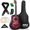 Pyle Kit Iniziale per Chitarra Acustica da 86 Centimetri, ½ Misura in Legno di Tiglio Rosso con Custodia, Corde in Acciaio, Cinturino in Nylon, Accordatore, Plettri, per Principianti, Destra