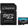 Kingston MICRO SECURE DIGITAL 64GB SDCG4/64GB Class10 U3 V30 + adattatore Read:200MB/s Canvas Go Plus Gen4 KINGSTON - SDCG4/64GB