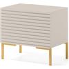 LBSIGN Comodino Cannettato 46 Cm 1 Anta Tortora Piedini Oro Zenith