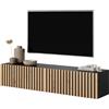 LBSIGN Mobile TV Sospeso Listellato 140 Cm Nero E Rovere Astra