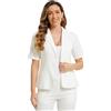 Allegra K Donna Blazer in Lino di Cotone per Giacca Blazer con Risvolto Dentellato A Maniche Corte da Ufficio Bianca XS