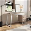 DEGHI Scrivania 140x60 cm reversibile in legno rovere e acciaio bianco con cassettiera integrata - Arrow