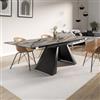 DEGHI Tavolo estensibile 180-260x90 cm con top in ceramica grigio nuvolato e gambe in metallo nero - Ektor