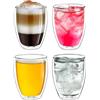 Recamania Set di 4 bicchieri a doppia parete in vetro - Tazza da 250 ml resistente al calore - per caffè tè freddo bevande calde o dessert