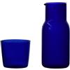 Generisch 1 set di caraffa da comodino in vetro, caraffa da comodino con bicchiere, set di vetro, bottiglia per collutorio in vetro per bagno, bottiglie di plastica da 8 oz con coperchio sfuso (blu scuro,