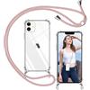 ISOI - Cover con Cordino compatibile con iPhone 11, Regolabile Collana Tracolla Laccio Collo, Trasparente Custodia in Silicone TPU Morbido con Paraurti Airbag Antiurto - Rosa