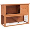 PawHut Conigliera a 2 Livelli in Legno di Abete con Area Recintata, Gabbia per Conigli con Vassoio Estraibile per 1-2 Conigli, 120x50x92cm, Arancione