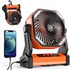 KITWLEMEN Ventilatore da Campeggio con Lanterna LED 20000mAh Ventilatore da Esterno con Luce e Gancio,Perno a 270° 4 Velocità Ventilatore da Tavolo Personale per Campeggio Pesca Interruzione di Corrente Uragano