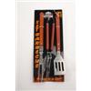 Set 3 pezzi per barbecue in acciaio e manico in legno