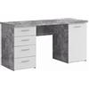 Forte Net106 Scrivania con 4 cassetti e 1 Anta, in Legno, Effetto Cemento Grigio Chiaro/Bianco, 145 x 60 x 76,3 cm