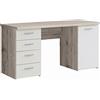 Forte Net 106 Scrivania con 4 cassetti e 1 Anta, in Legno, Rovere Sabbia + Bianco, 145 x 60 x 76,3 cm