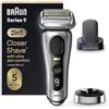 Braun Series 9 PRO + Regolabarba Uomo, Rasoio Elettrico Barba Braun Serie 9, Rifinitore di precisione, Custodia da Viaggio in tessuto, Batteria Litio Ion, 100% Impermeabile Idea Regalo, 9557s Argento