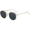 kachawoo Occhiali da sole polarizzati rotondi uomini UV400 lente clip su occhiali da sole donne montatura in metallo occhiali Flip Up, oro con nero