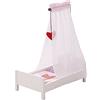roba Lettino per Bambole Fienchen, Accessori in Tessuto, Biancheria da Letto e Baldacchino, Legno, Bianco