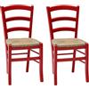 Generico Set 2 Sedie Venezia per cucina bar e sala da pranzo, struttura in legno di faggio e seduta in paglia riso (Rosso, Set 2 sedie)