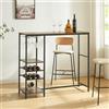 [en.casa] Tavolo Alto da Bar con Porta Calici Ripiani e Griglie per 6 Bottiglie di Vino 120x40x105 cm Bancone Portavino e Accessori per Sala da Pranzo Bar Cucina - Nero/Effetto Noce