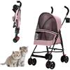 RUYICZB Passeggino per Cani Leggero a 4 Ruote a Forma di Ombrello, Passeggino Pieghevole da Viaggio per Gatti con Maniglia Antiscivolo e Rete visibile,Rosa