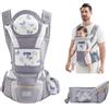 IULONEE Marsupio Neonati Ergonomico Porta Bambino Marsupio Neonato Convertibile Fascia Neonato Porta Bebè Porte-Bebe Neonato Traspirante Marsupio Neonato Ideale Neonati e Bambini Da 3-36 Mesi (Grigio)