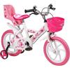 Baroni Toys Bicicletta Bambine Rosa con Design Sile Cuori con Ruote Tassellate, Porta Bambola e Rotelle Incluse, Bici Bambini da 4 a 7 Anni in Acciaio con Cestino, Rosa, Cuori, Misura 14