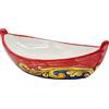 Sicilia Bedda - BARCA IN CERAMICA SICILIANA - Prodotto Artigianale dipinto a Mano - Lunghezza 19 Cm (Maioliche Rosso e Blu)