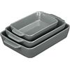 Relaxdays Set da 3 Teglie in Ceramica, Pirofile Rettangolari, per Forno, Frigo, Lavastoviglie, Lasagne, Manici, Grigio
