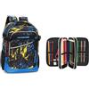 Comix WBS GRAFFITI - Zaino e Astuccio, Ideali per Scuole Elementari o Medie, Astuccio con Set Cancelleria Incluso e Pratiche Chiusure a Zip