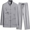 WAZHAKU Uomo Kungfu Tang Tuta - Tradizionale Cinese Arti Marziali Taichi Shaolin Wushu Qigong Maniche Lunghe Ricamate Allenamento Tempo Libero Abbigliamento Uniformi Pantaloni Kung Fu Abiti Set Uomo,