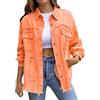 Generic Giacca di jeans da donna alla moda strappata oversize casual lunga in denim invecchiato giacca di jeans taglio da donna, Arancione, L