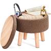 BRIAN & DANY Poggiapiedi con contenitore, piccolo ottomano portaoggetti, sgabello rotondo in pile Teddy con coperchio, poggiapiedi Sherpa con gambe per soggiorno, ingresso, marrone
