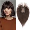 Benehair Toupet Capelli Donna Veri con Clip 8x11cm Frangia Clip Capelli Veri Umani Extension Clip Capelli Naturali con Frangia, 21g 28CM Marrone Scuro #02