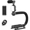 Andoer Kit stabilizzatore per staffa Vlog portatile con impugnatura a U universale per video con luce video a LED Microfono Supporto per telefono Otturatore remoto per fotocamera Smartphone