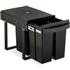 Relaxdays Pattumiera Estraibile Sottolavello, Cesto Raccolta Differenziata 3 Scomparti 20L e 10L, 41,3x34x51,8 cm, Nero, Acciaio, Plastica