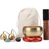 SWTHM Campana tibetana, sintonizzata a mano, con 7 pietre chakra, 2 campane e borsa per il trasporto, strumento portatile per meditazione, guarigione del suono, regalo spirituale per yoga e relax