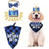 WLLHYF Forniture per feste di compleanno per cani, set di bandana di compleanno per cani con simpatico papillon per cani con corona di compleanno con numeri per cani di taglia piccola, media e grande