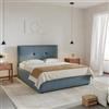 DEGHI Letto matrimoniale 160x190 cm imbottito e rivestito in tessuto blu polvere con contenitore - Basha