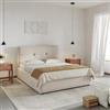 DEGHI Letto matrimoniale 160x190 cm imbottito e rivestito in tessuto crema con contenitore - Basha