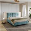 DEGHI Letto matrimoniale 160x190 cm in tessuto effetto maglia verde salvia con gambe oro e contenitore - Muzai