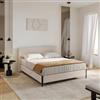 DEGHI Letto matrimoniale 160x190 cm in tessuto crema con gambe in metallo nero lucido - Ylgor