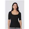 Tezenis Maglia Mezze Maniche Scollo Quadrato Cotone Costine Donna Nero
