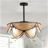 Ganeed Ventilatore da soffitto con Gabbia Boho e Luce e Telecomando Rattan Stratificato Montaggio a Filo Luci Sospensione Fandelier Reversibile per Camera da Letto Cucina Soggiorno Camera Bimbi 4 Luci
