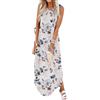Chicrise Vestito Lungo Donna Smanicato Vestito Maxi Collo a V Abito Taglie Forti Casual Bianco Medio 38-40