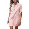 JFAN Vestito Donna Miniabito a Camicia Maniche Lunga Casuale Button Vestito Camicia a Righe con Scollo a V Elegante Rosa M