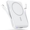 Podoru Power Bank per Magsafe, 10000mAh Powerbank Magnetico con Cavo USB-C, PD 22.5W Ricarica Rapida Power Bank Wireless per iPhone 16/15/14/13/12 Serie-Bianco