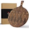 XINZUO Legno di Acacia Tagliere per Pizza 42,5*32*1,9cm Tagliere da Cucina Rotondo con Manico-per Tagliare e Servire-Vassoio in Legno Piatto per Pizza Double-Face per Biscotti, Pane, Carne, Frutta