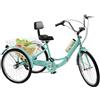 Jolre Triciclo da 24 pollici per adulti, triciclo a 7 marce, triciclo pieghevole per adulti, triciclo per esterni, bici da cruiser, triciciclo con cestino, faro e schienale (verde lime)
